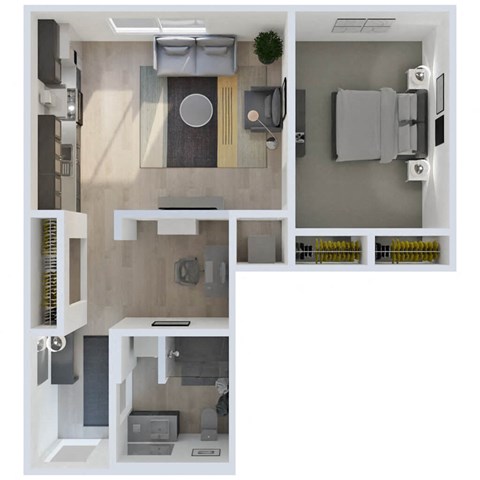 Floor plan for 1 bed, 1 bath, 691 sqft
